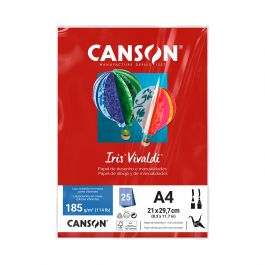 CANSON Iris Vivaldi Farbkarton A4 - 120 Blatt, 185 G/m², 12 Kräftige Farben Säurefrei
